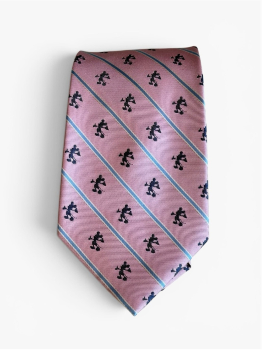 Vtg Y2K Disney World Mickey Mouse Necktie Pink/Blue Logo Striped Silk Tie 3.5”